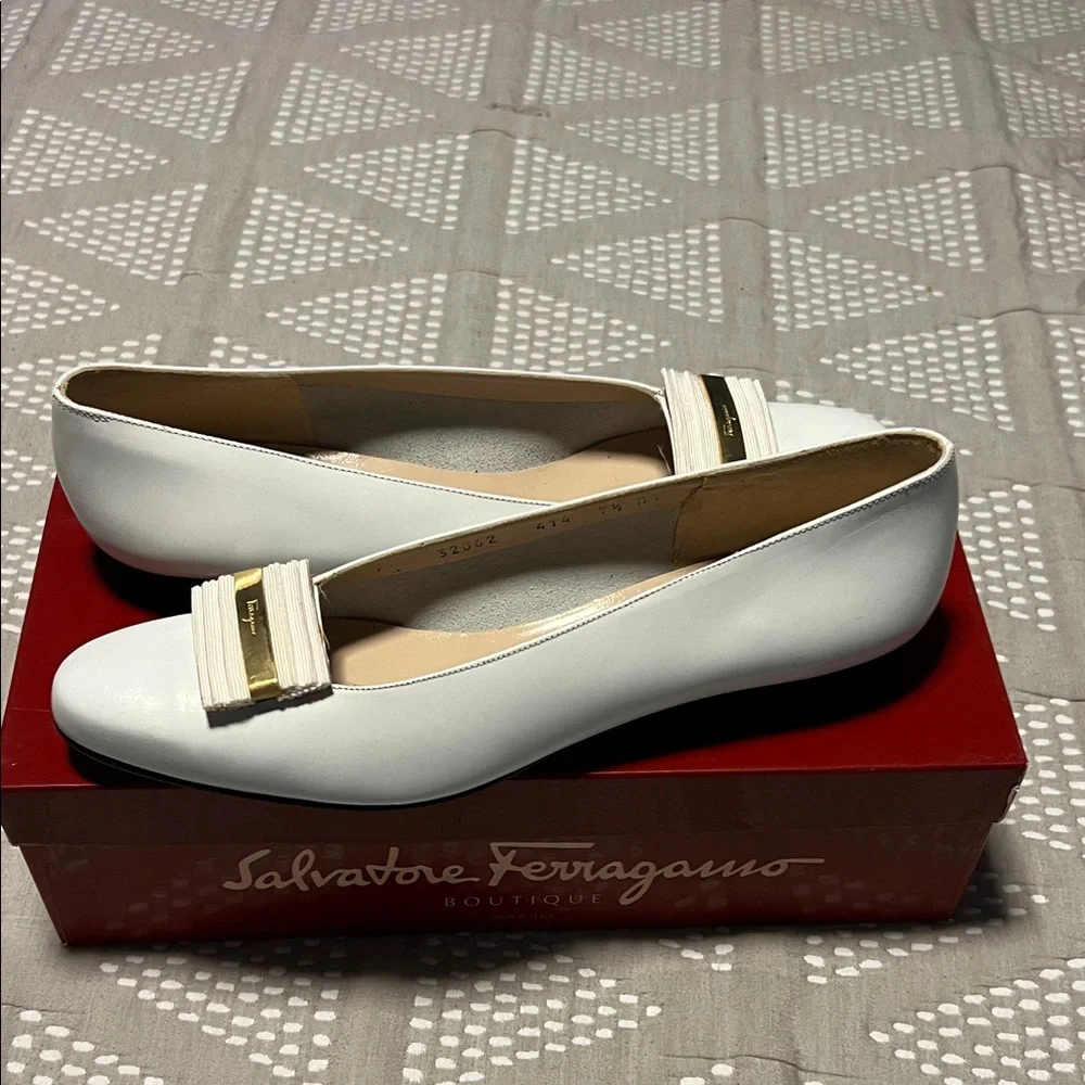 Salvatore Ferragamo White Leather Loafers - Picture 1 of 16